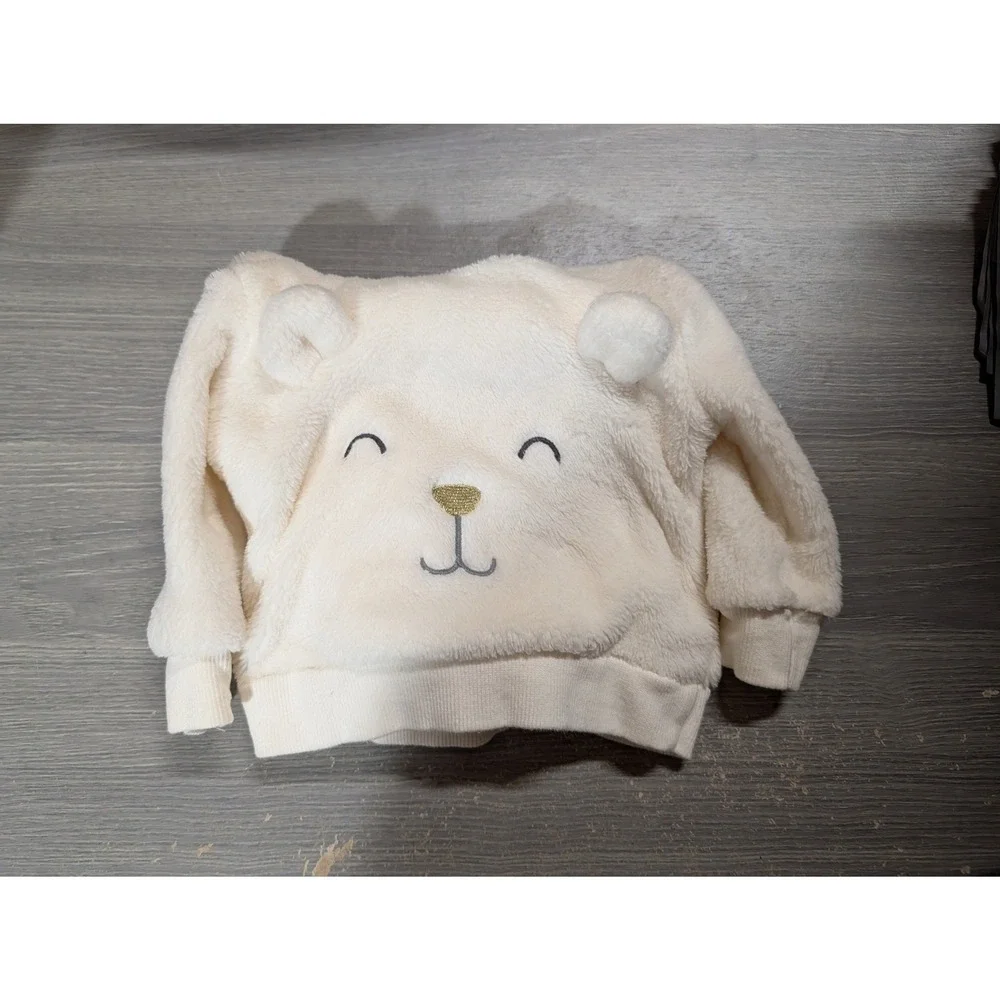 Carters Baby Girl 3M Bear Faux Fur Hoodie and Gold Glitter Heart Leggings Set